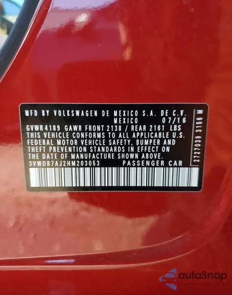 2017 Volkswagen Jetta Se из США, поврежденный, VIN 3VWDB7AJ2HM203053